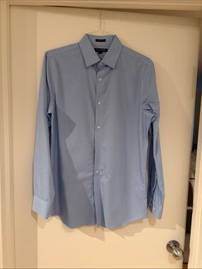 Banana Republic Light Blue Micro-Check Mens Casual Dress Shirt.Size Med. Slimfit